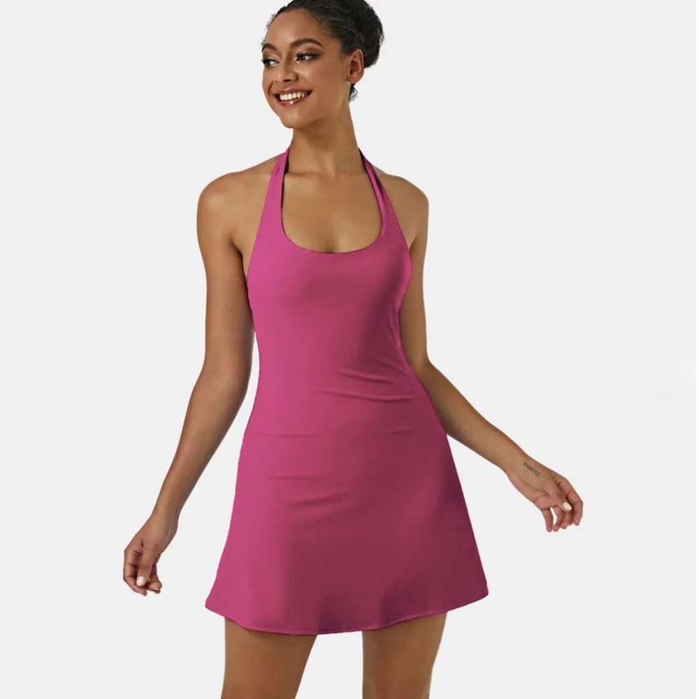 Halara Everyday Cloudful Backless 2-in-1 Activity Dress Pink Small